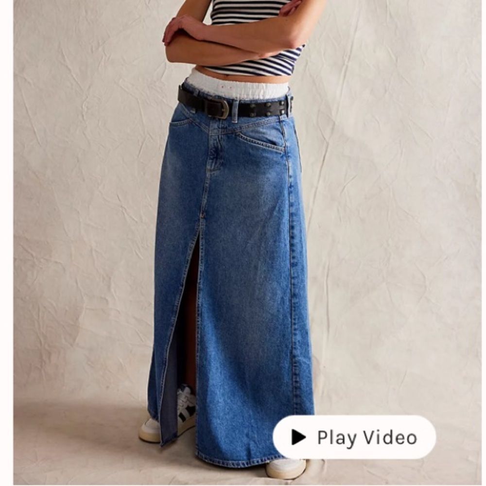 NWT We The Free Come As You Are Denim Maxi Slit Skirt Free People Blue